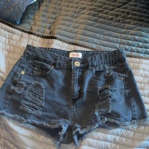 Distressed jean shorts